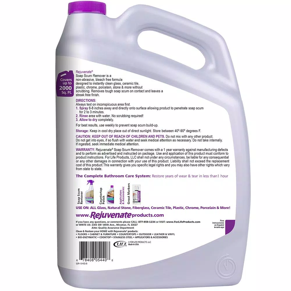 Rejuvenate Soap Scum Remover, Non-Abrasive No-Scrub Formula, 128 oz.