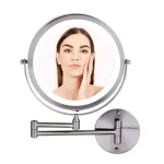 Ovente 13.2 in. Wall Mount LED Vanity Mirror, 1x/7x Magnification, Brushed Nickel thumbnail 1