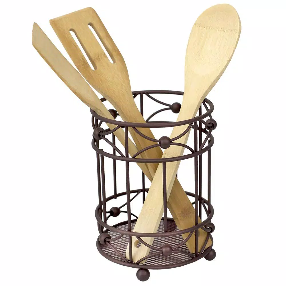 Home Basics Arbor Oil-Rubbed Bronze Steel Utensil Holder with Mesh Bottom and Non-Skid Feet