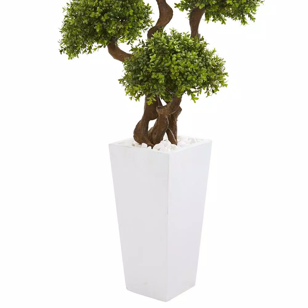 Nearly Natural 55 in. Four Ball Boxwood Artificial Topiary Tree in Tall White Planter