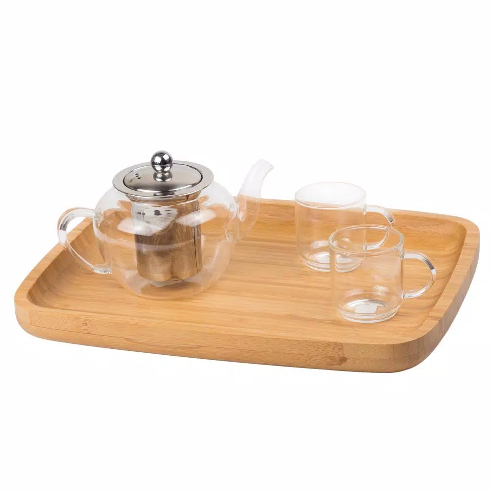 Creative Home Natural Bamboo Rectangular Serving Tray, 11 x 14 inch Coffee Tea & Dessert Platter