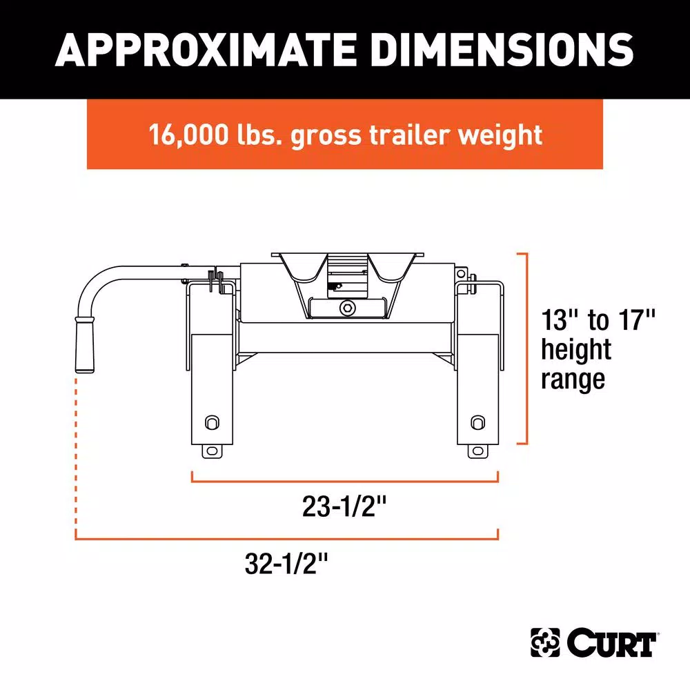 CURT E16 5th Wheel Hitch, 16,000 lbs. Capacity, Dual-Axis Pivot
