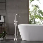Vanity Art 46 in. Freestanding Single Handle Claw Foot Tub Faucet with Hand Shower, Brushed Nickel thumbnail 1