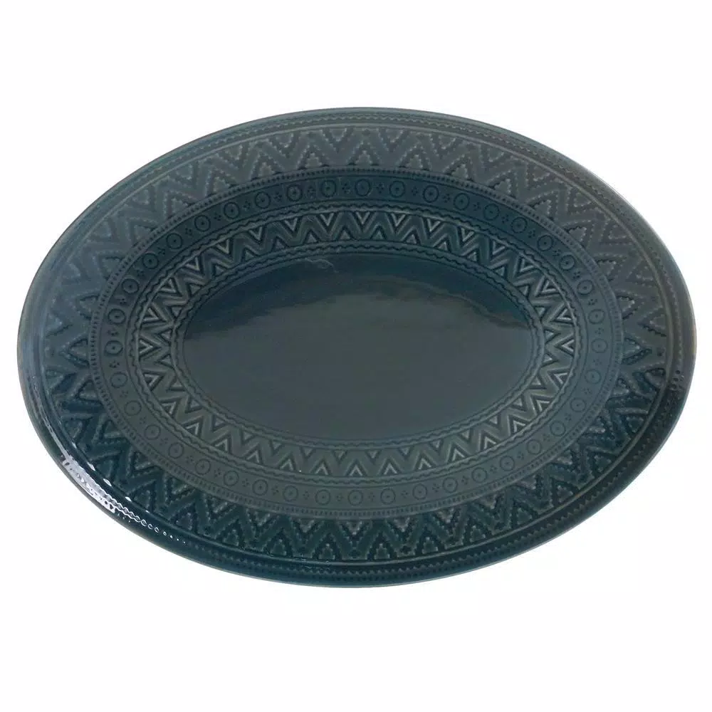 Certified International Aztec Teal 15.75 in. Oval Stoneware Platter