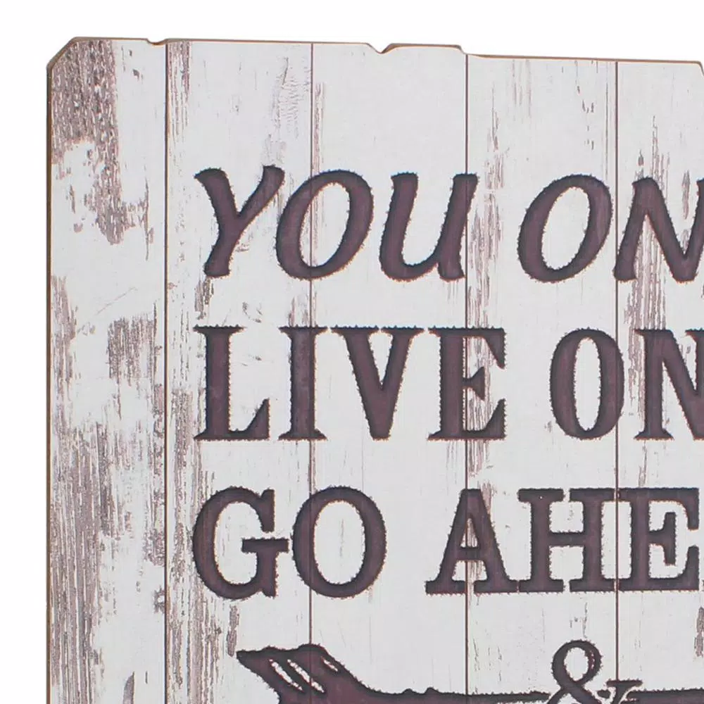 Stonebriar Collection Weathered White Wood "Live Your Adventure" Wall Art - 15.5 in. Square Rustic Wood Sign