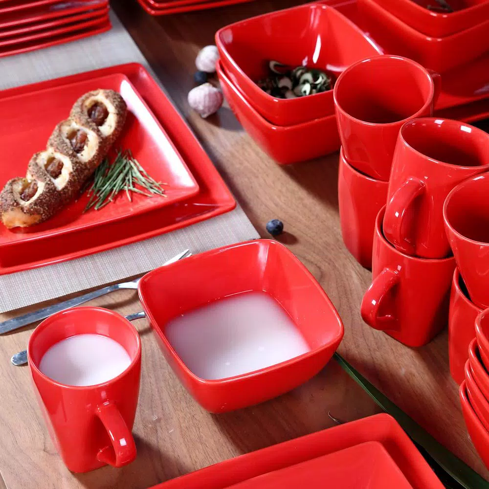 Boyel Living 16-Piece Modern Red Porcelain Dinnerware Set, Service for 4