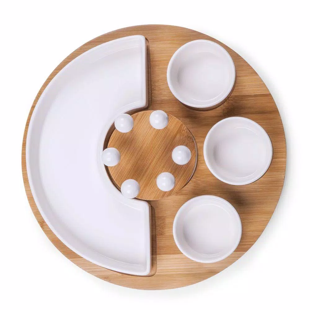 Legacy Symphony Ceramic and Bamboo Appetizer Serving Set with 3 Dip Bowls and 6 Picks