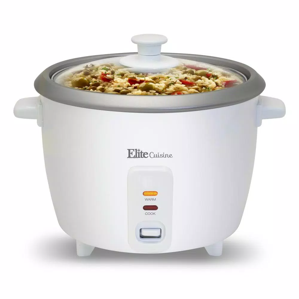 Unbranded Elite Gourmet 6-Cup White Non-Stick Rice Cooker with Steam Tray