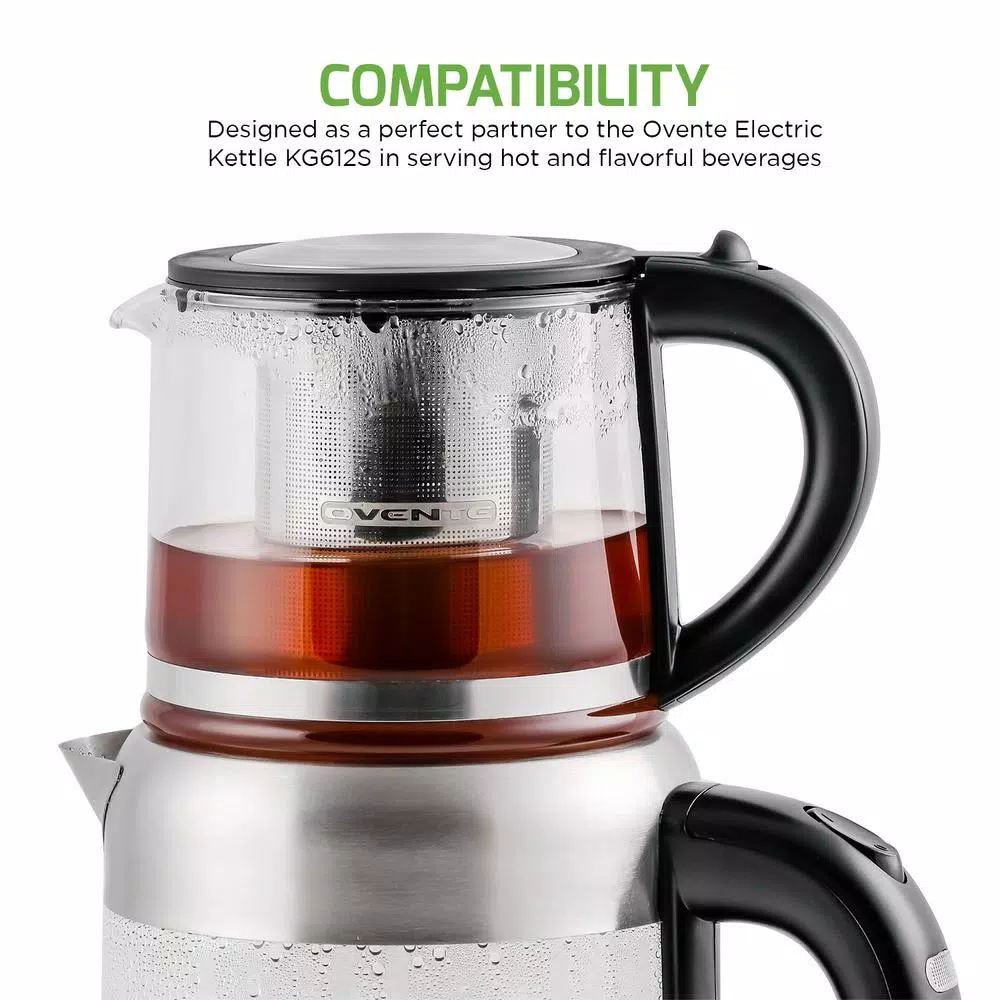 Ovente 3.4-Cup Glass Tea Kettle with Loose-Leaf Tea Infuser, Compatible with KG612S (FGK27B)