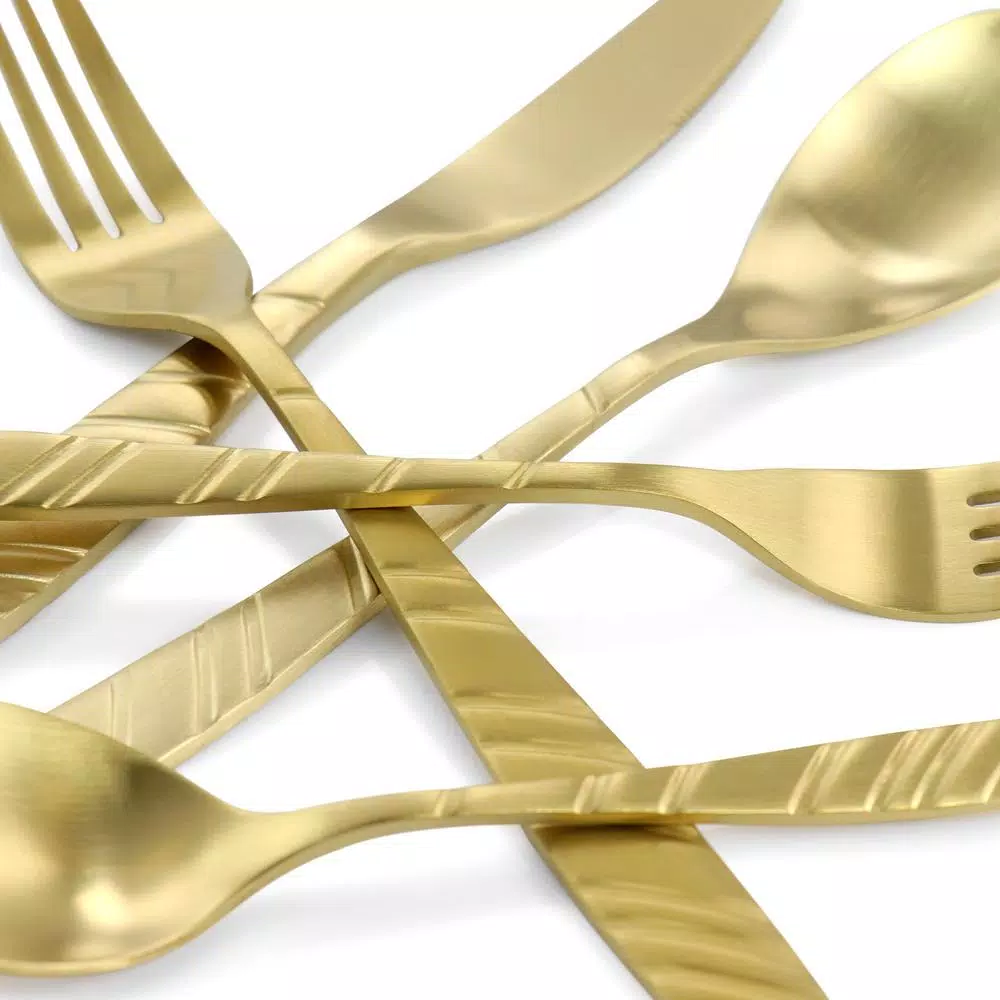 Megachef La Vague 20-Piece Matte Gold Flatware Set, 18/10 Stainless Steel Service for 4