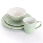 Gibson Home Quilted Eyelet 16-Piece Fine Ceramic Dinnerware Set, Light Grey, Service for 4 thumbnail 4