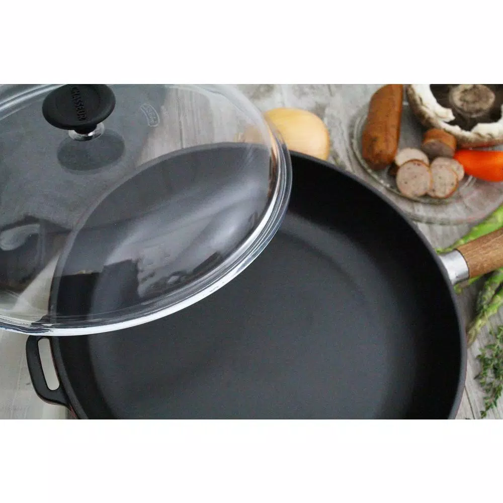 Chasseur 11 in. Enameled Cast Iron Frying Pan with Glass Lid, Red