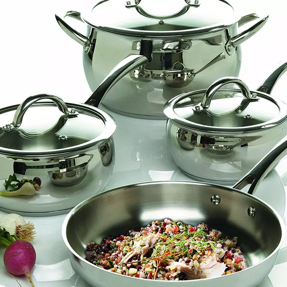 Oster Derrick 7-Piece Stainless Steel Cookware Set with Glass Lids