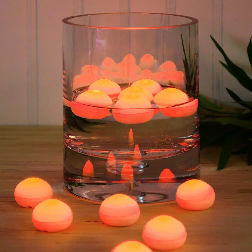 LUMABASE Orange Floating Blimp LED Lights, Waterproof Battery Operated Decorative Lights (12-Count)