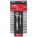 Husky 20-Piece 1/4 in. Drive Ratchet and Socket Set, SAE/Metric thumbnail 2