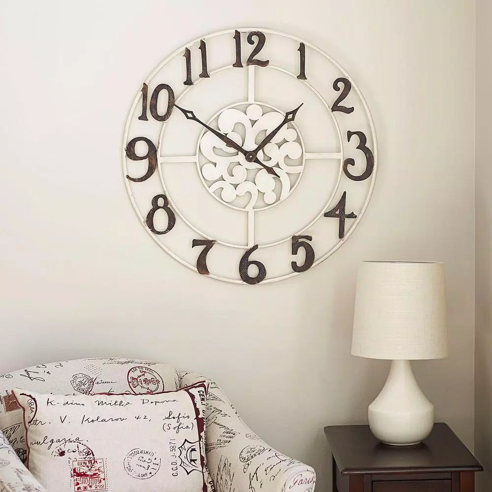 Household Essentials Large 32-Inch Metal Numbers Wall Clock - Oversized Round Analog Wall Art