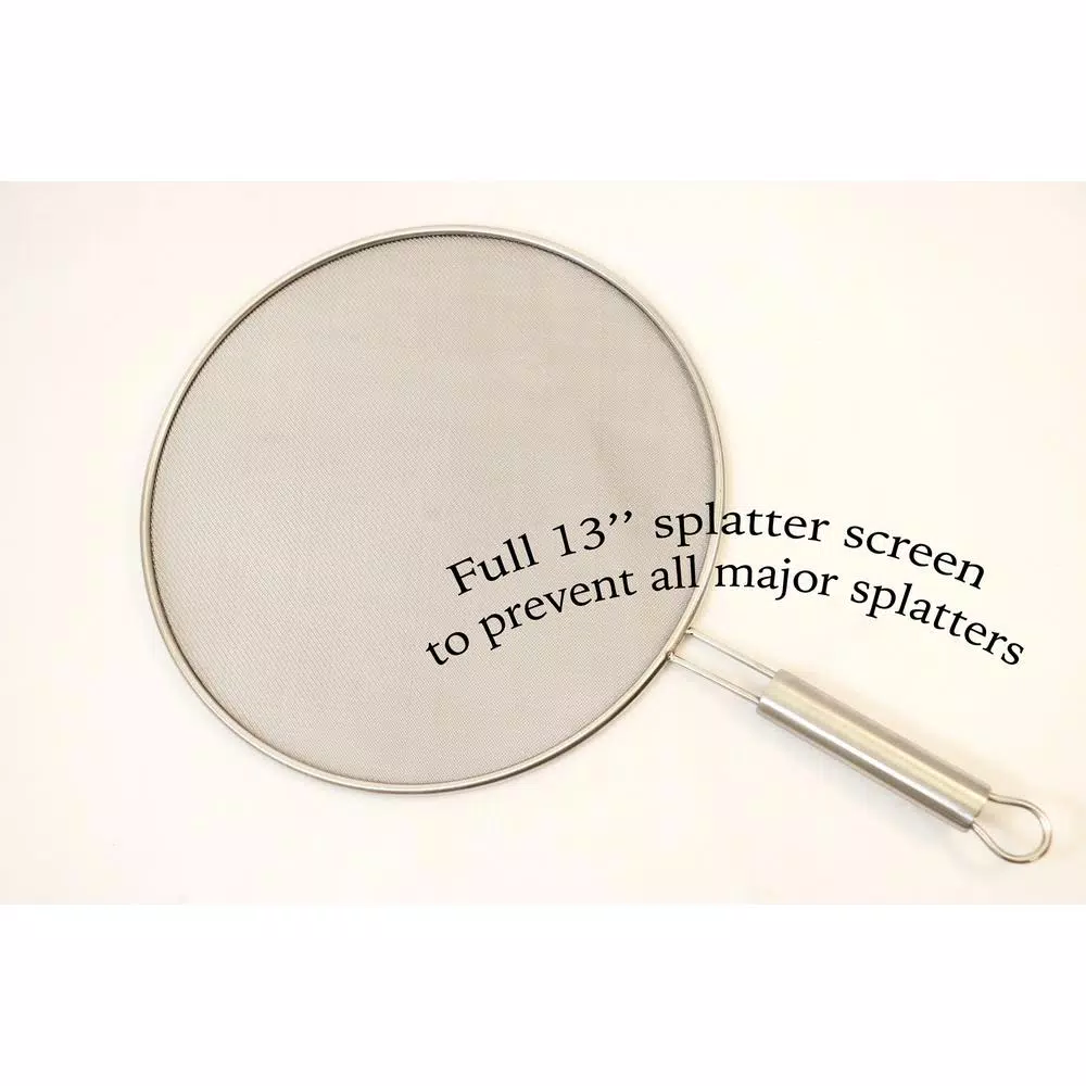 ExcelSteel 13 in. Stainless Steel Fine Mesh Splatter Screen with Solid Stay-Cool Handle