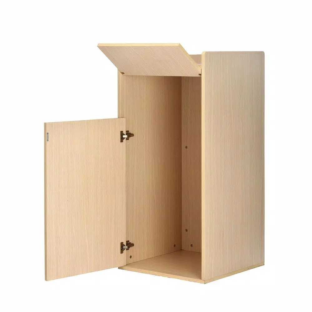 Alpine Industries 40 Gal. Oak Wood Commercial Tray Top Waste Enclosure Trash Can
