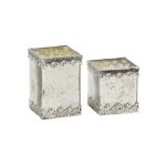 LITTON LANE White Cuboid Glass Candle Holders with Silver Ornate Details, Set of 2 thumbnail 2