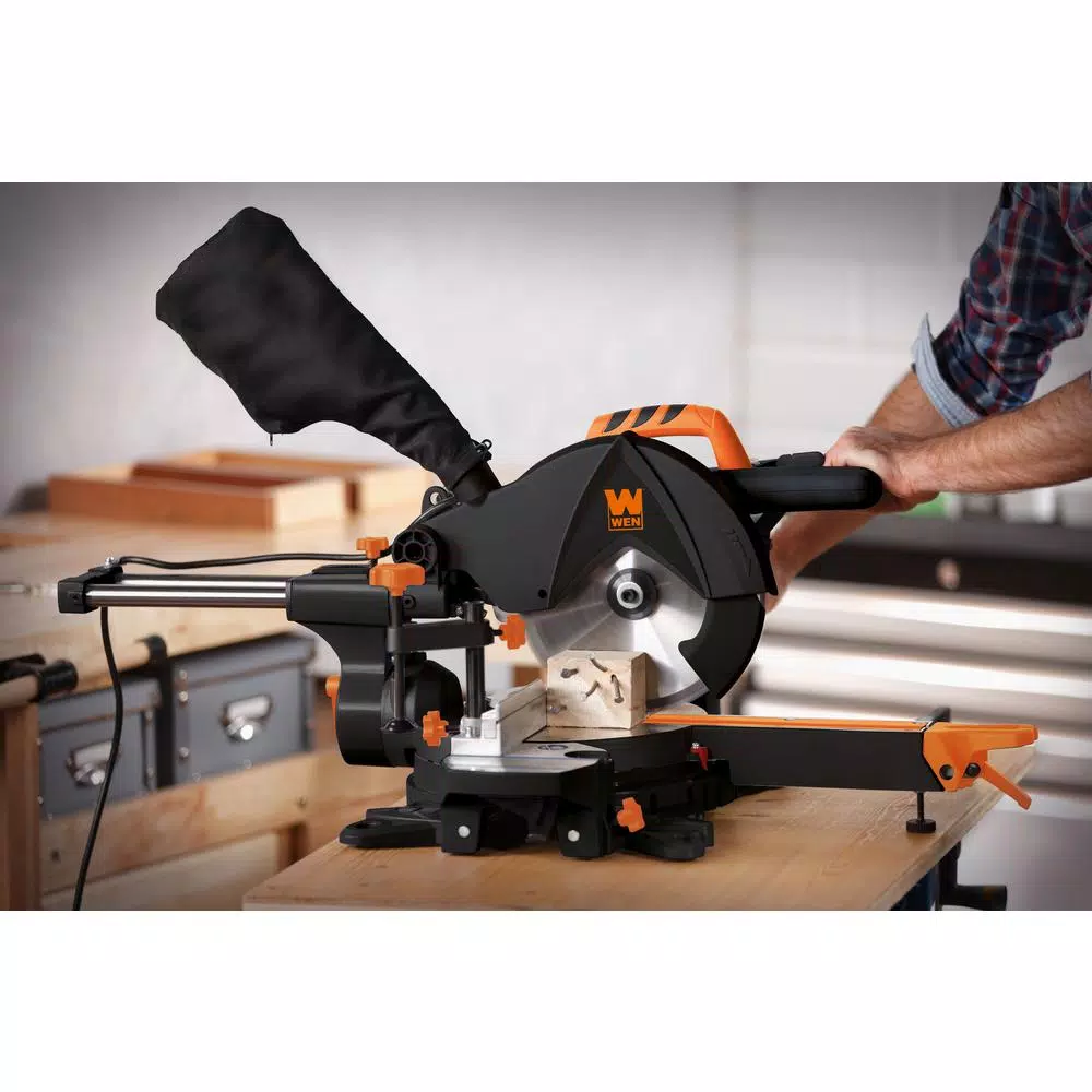 WEN 10 in. 2-Speed Single Bevel Sliding Compound Miter Saw with Smart Power Technology, 15 Amp