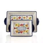 Gibson Elite Luxembourg 2-Piece Rectangular Stoneware Bakeware Set, Floral Design thumbnail 1