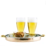 Old Dutch 14.5 in. 2-Ply Hammered Copper and Stainless Steel Round Serving Tray with Brass Handles thumbnail 4