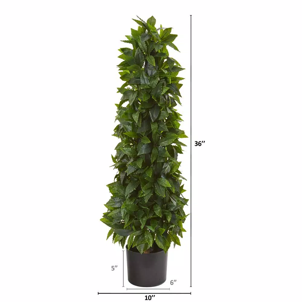 Nearly Natural 3 ft. Sweet Bay Cone Topiary Artificial Tree with Planter