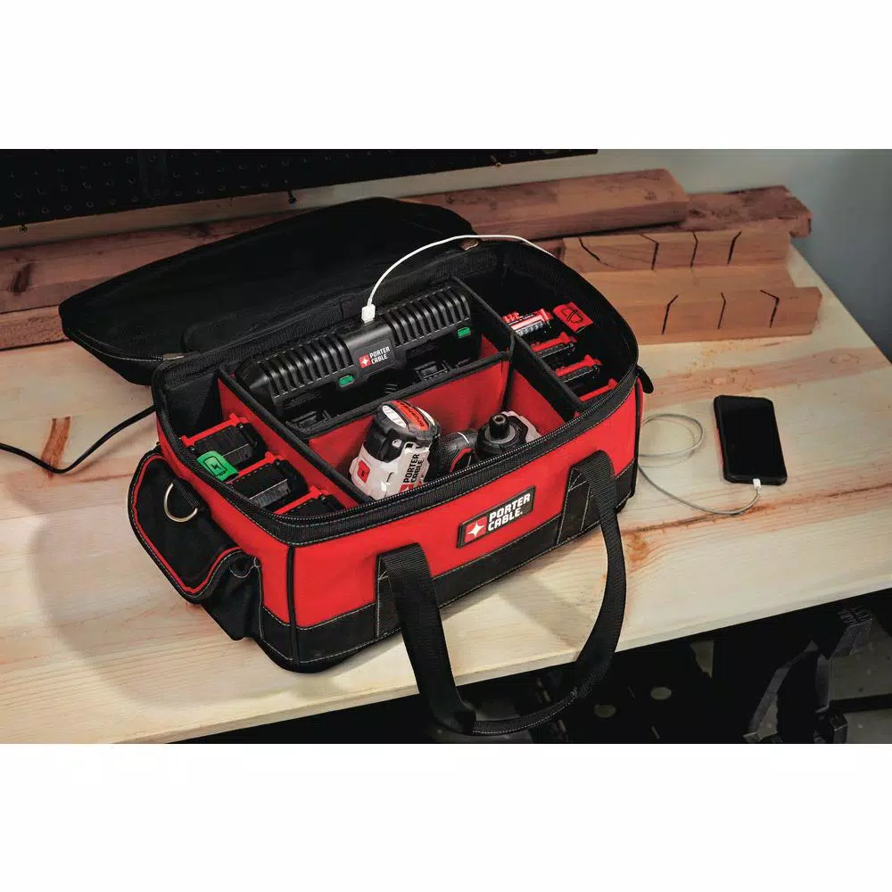 Porter-Cable 20V MAX Dual-Port Charger Storage Bag with 2 1.3Ah Batteries