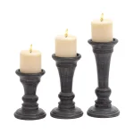 LITTON LANE Distressed Black Mango Wood Candle Holder Set of 3 - Rustic Tapered Design thumbnail 1