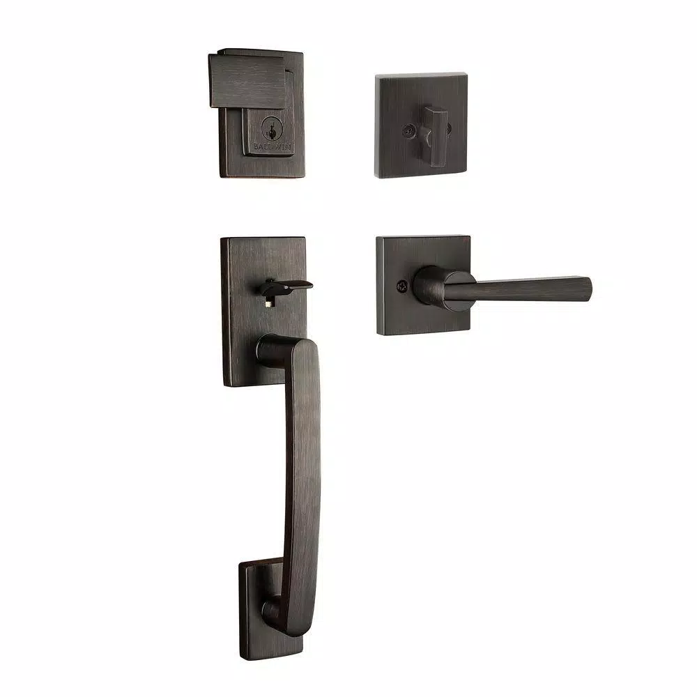 Baldwin Prestige Spyglass Single Cylinder Venetian Bronze Door Handleset with Square Lever