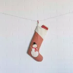 VHC Brands 20 in. Let It Snow Christmas Stocking - Apple Red Micro-Houndstooth & Creme Felt Snowman thumbnail 3