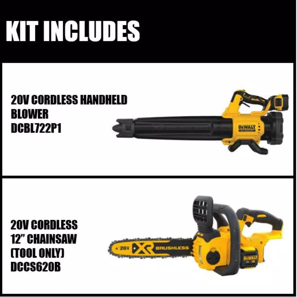 DEWALT 20V MAX Cordless Brushless Blower and 12 in. Chainsaw Combo Kit with 5.0 Ah Battery and Charger