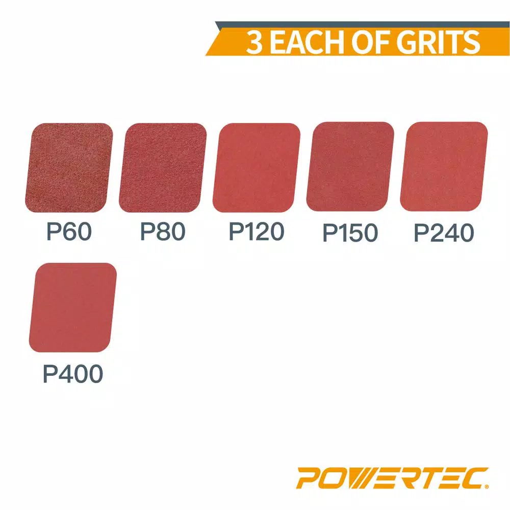 POWERTEC 4 in. x 36 in. Aluminum Oxide Sanding Belt Assortment, 18-Pack (60-400 Grit)