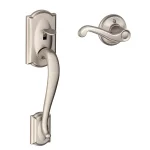 Schlage Camelot Satin Nickel Entry Door Handle with Right-Handed Flair Lever thumbnail 1
