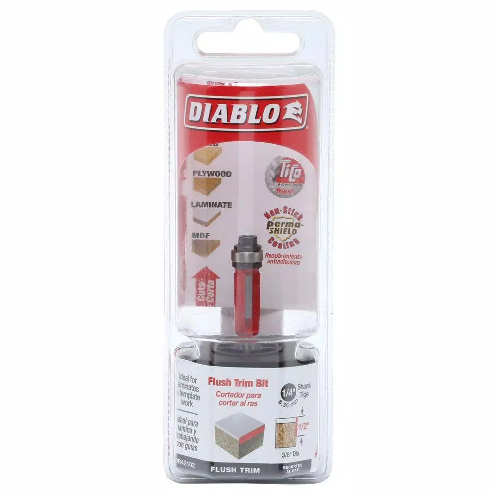 Diablo 3/8 in. x 1/2 in. Carbide Flush Trimming Router Bit, 1/4 in. Shank