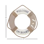 LITTON LANE 16 in. Coastal Living Decorative Life Ring Wall Decor - White & Brown Nautical Lifebuoy with Rope Hanger thumbnail 5