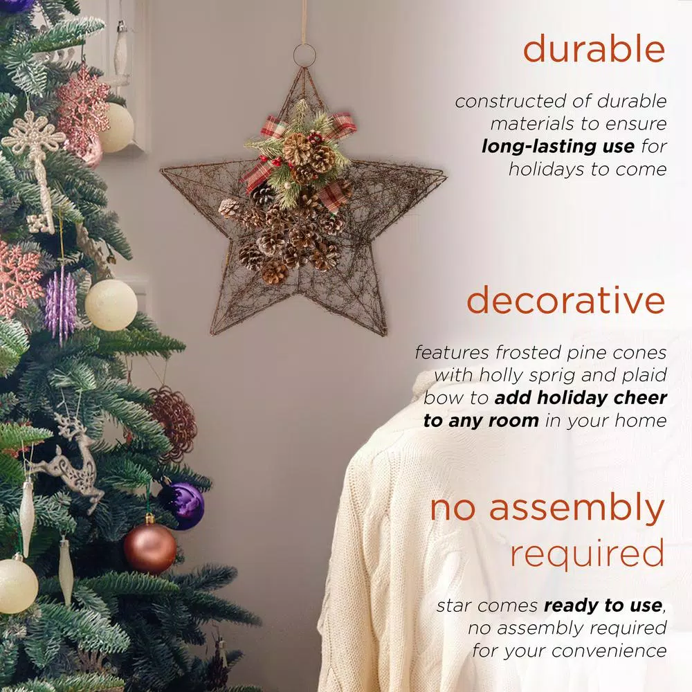 Alpine Corporation 20 in. Rustic Pinecone Christmas Star Hanging Decor