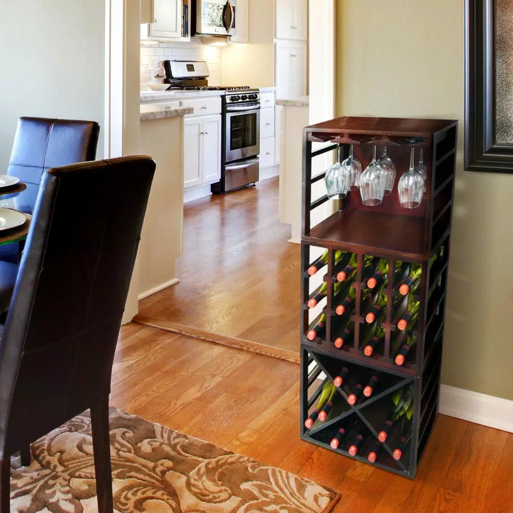 Epicureanist Stackable Hardwood Wine Glass Rack - Dark Brown Stemware Storage