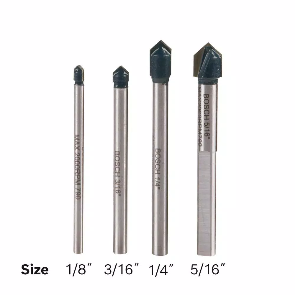 Bosch GT2000 Glass and Tile Carbide Tipped Drill Bit Set, 4-Piece