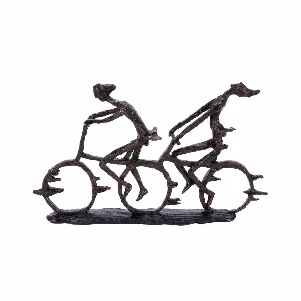 LITTON LANE Abstract Polystone Cycling Pair Sculpture - Modern Distressed Brown Decorative Statuary
