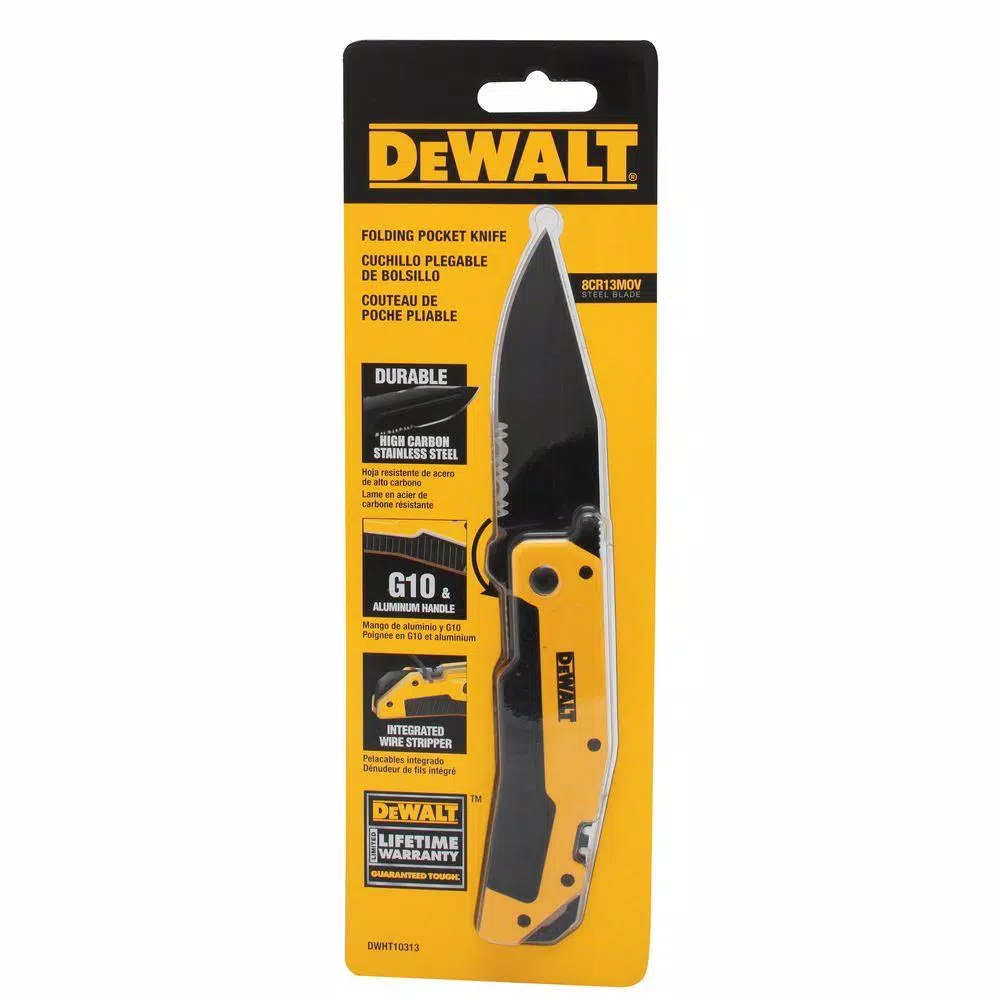 DEWALT DWHT10313 3.5 in. Stainless Steel Serrated Clip Point Folding Knife