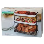 Unbranded CreativeWare Island Breeze 3-Tier Buffet Server Set with Ceramic Platters and Water Hyacinth Basket thumbnail 8
