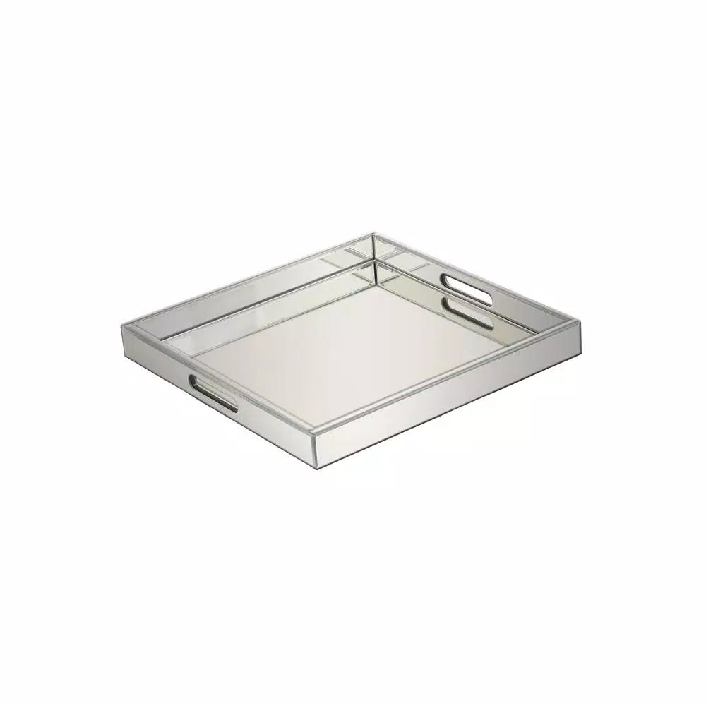 LITTON LANE 20 in. Square Modern Silver Decorative Mirror Tray with Polished Aluminum Exterior