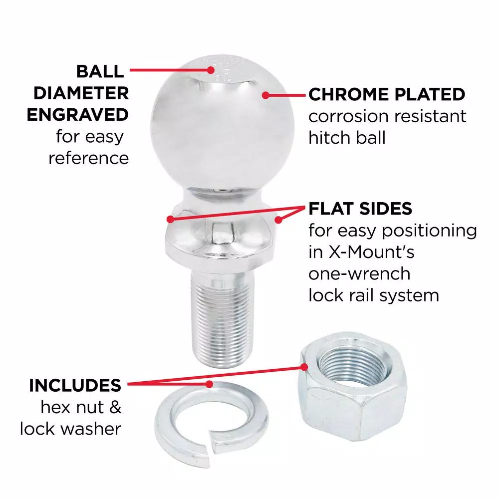 TowSmart 2 in. Chrome Hitch Ball, 5,000 lb. Capacity, 1 in. x 2 in. Shank