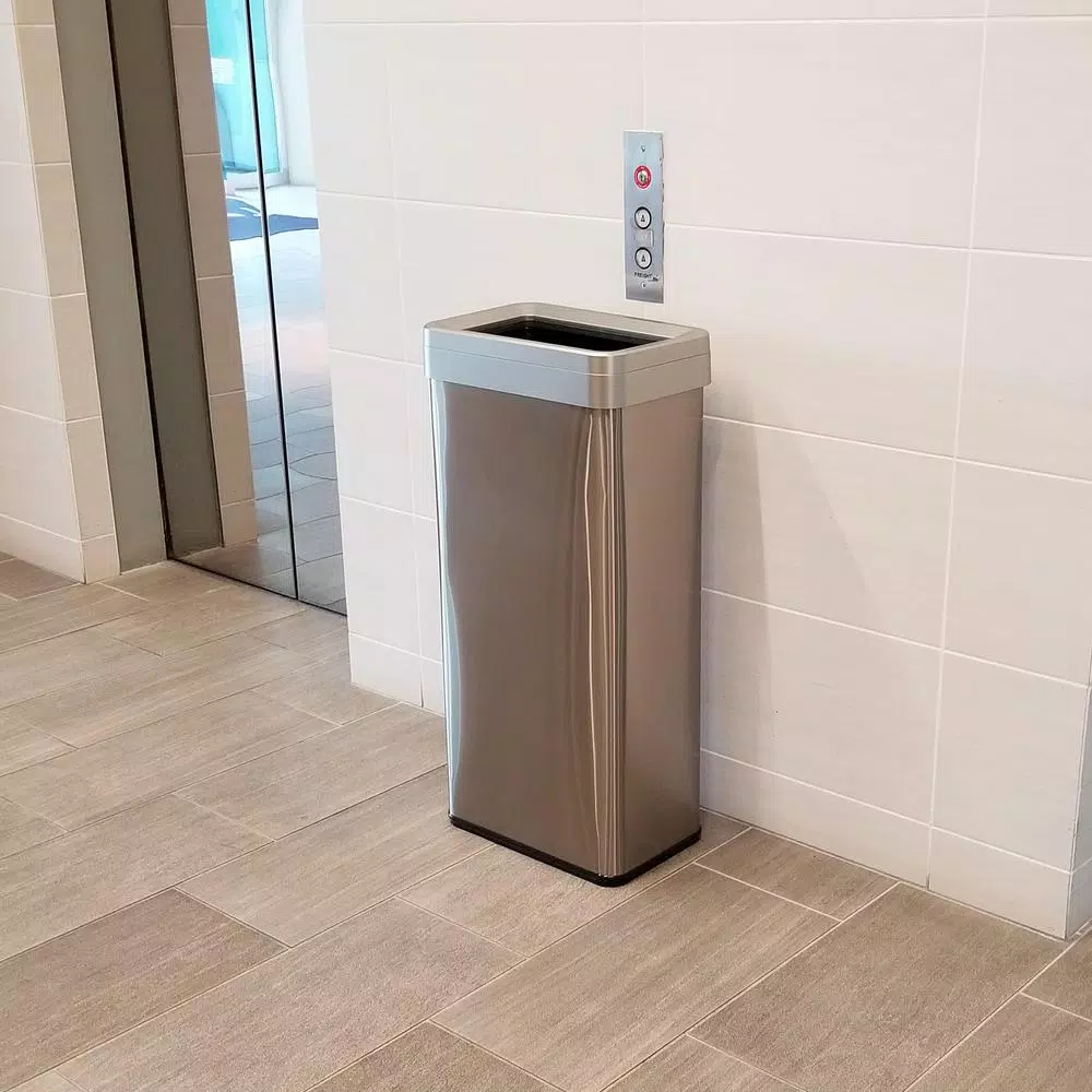 iTouchless 21 Gal. Stainless Steel Slim Rectangular Open Top Commercial Trash Can with Dual Deodorizer