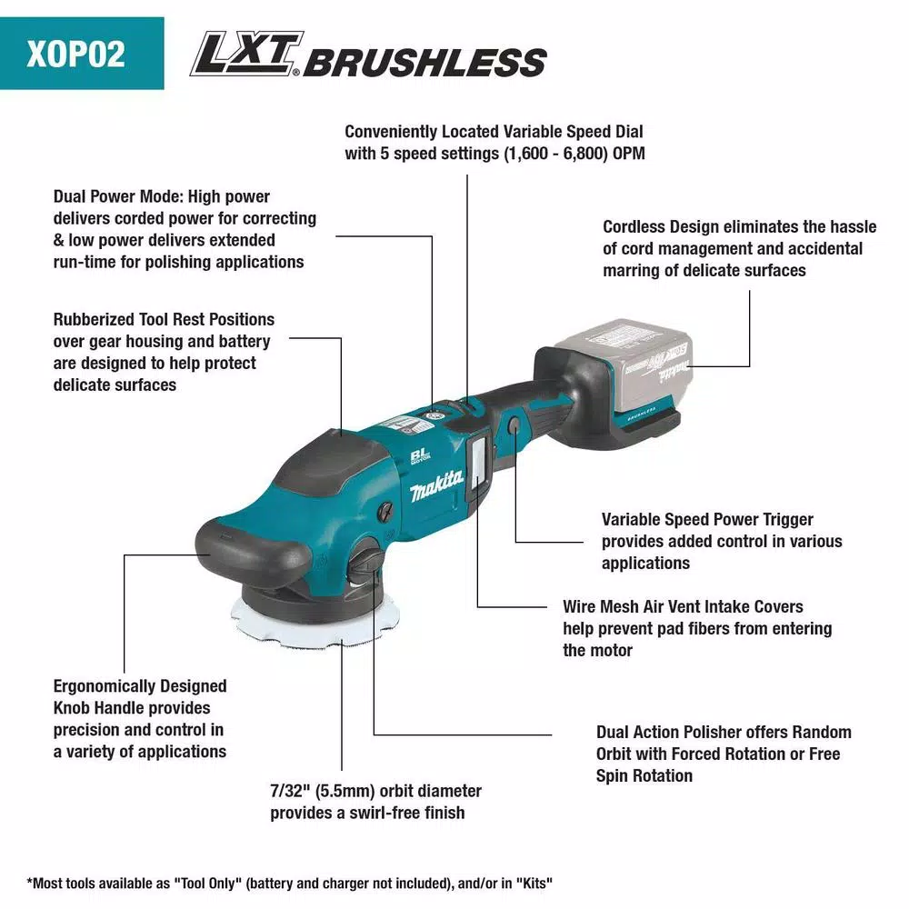Makita 18V LXT Brushless Cordless 5 in./6 in. Dual Action Random Orbit Polisher Kit (5.0 Ah)