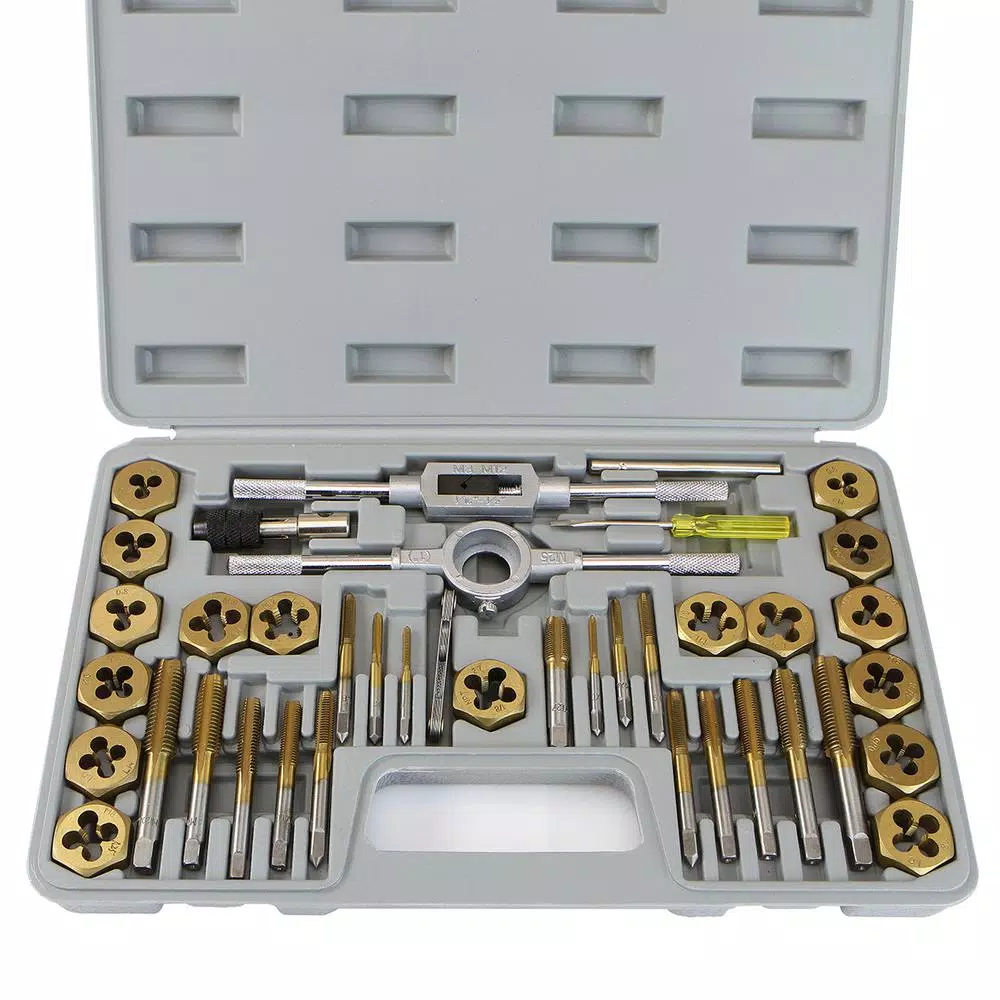 XtremepowerUS Titanium Tungsten Steel SAE Tap and Die Set, 40-Piece Threading Kit