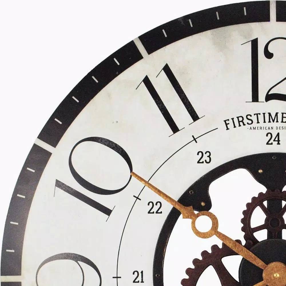 FirsTime 27 in. Carlisle Gears Oversized Wood Wall Clock, Rustic Brown