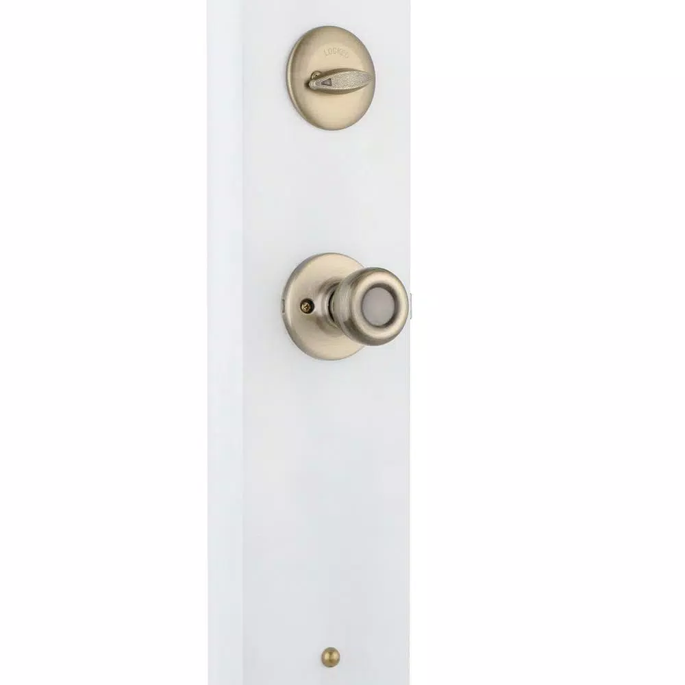 Kwikset Belleview Antique Brass Single Cylinder Handleset with Tylo Knob and SmartKey Security