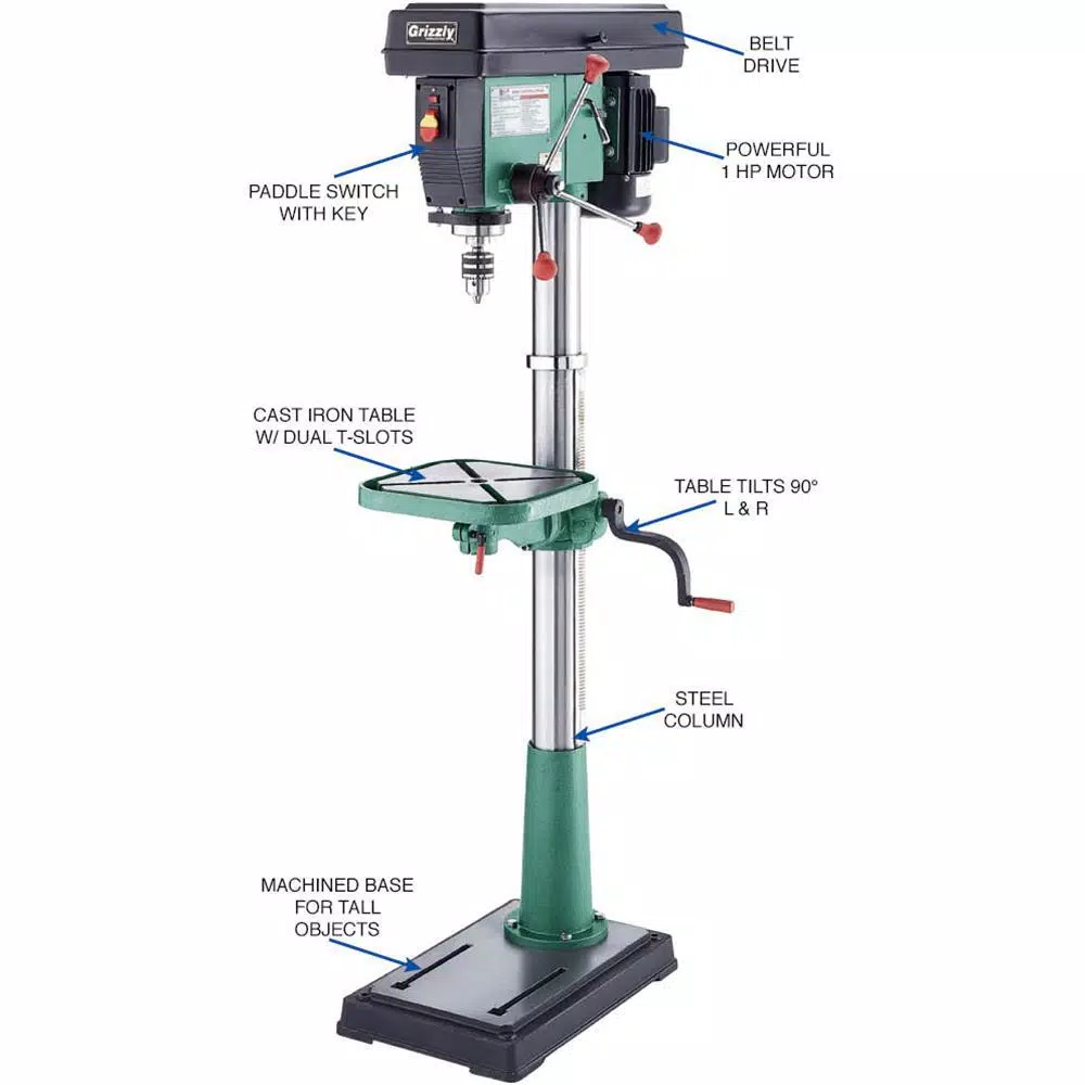 Grizzly Industrial 17 in. 12-Speed Floor Drill Press with 1.5 HP Motor and 4.75 in. Spindle Travel